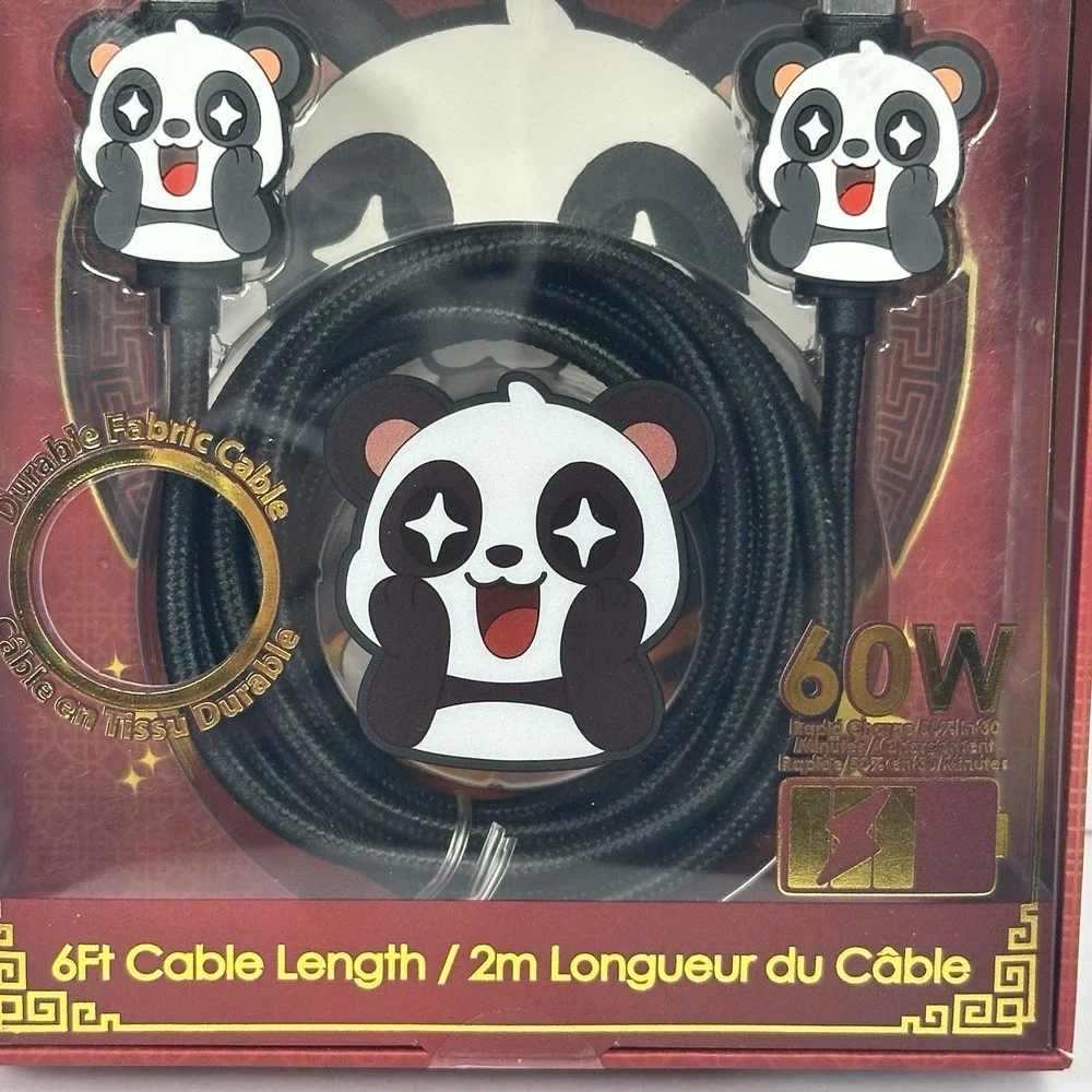 iEdge Panda USB C Cable 6FT 60W Fast Charging Braided Charger Cord Cute